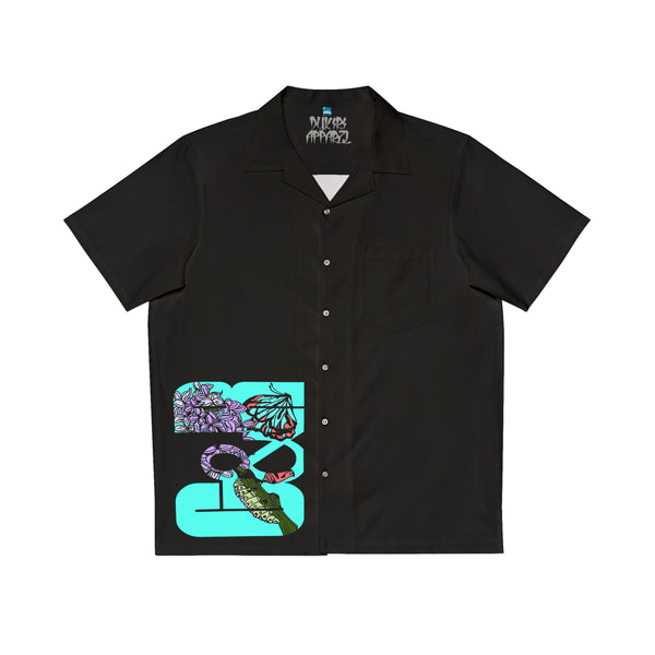 Blue Neon Growth & Rebirth Men's Black Hawaiian Shirt