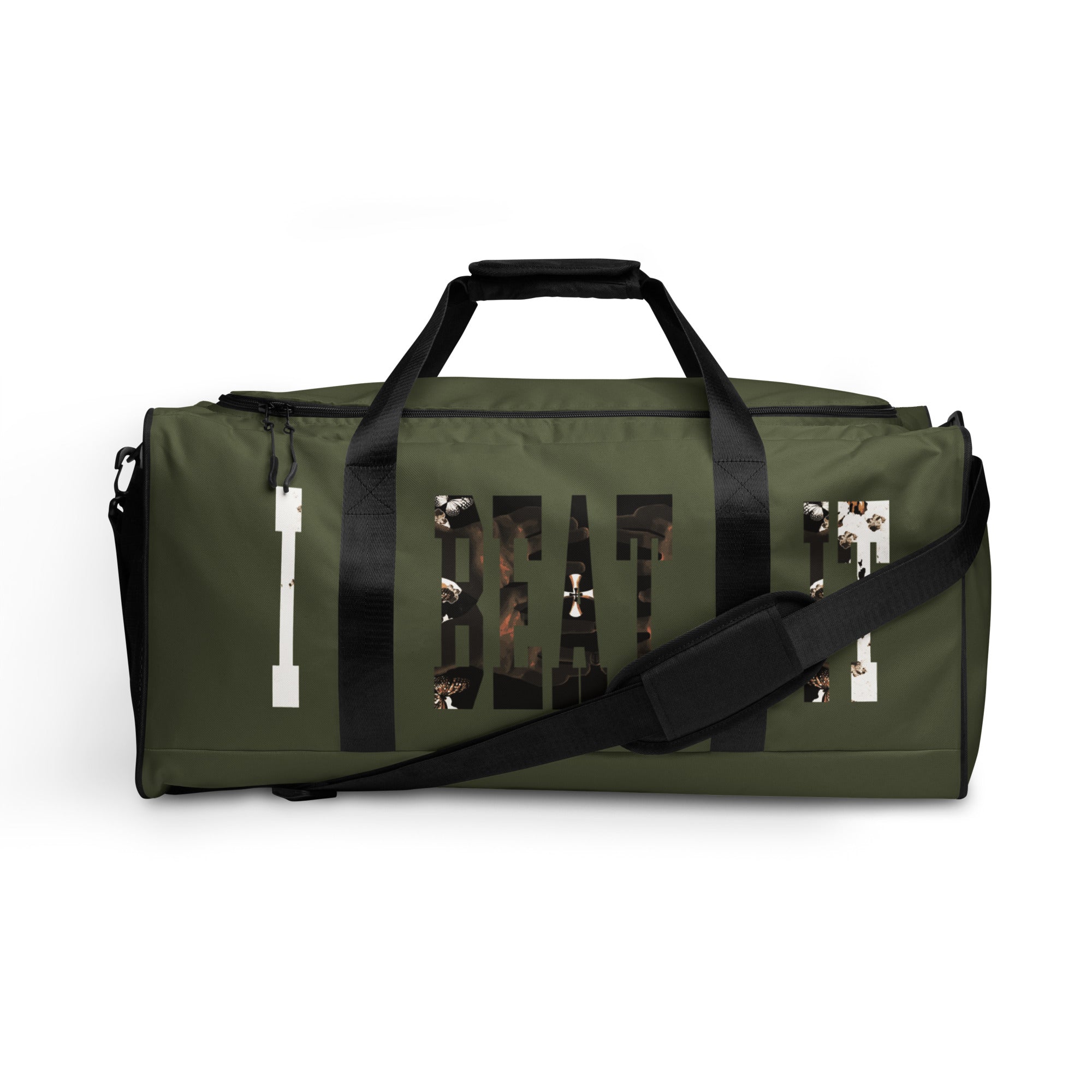 Olive Green Duffle bag-I Beat It Graphic Print|Functional Gym Bag