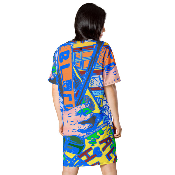 Oversized drop shoulders t-shirt dress-dream block graphic print