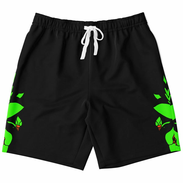 Lime Green Lotus Black Athletic Long Shorts