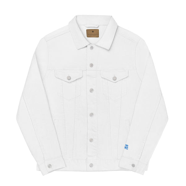 White denim jacket-embroidered growth & rebirth print