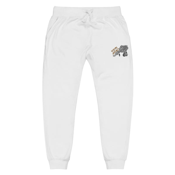 Fleece sweatpants-white-ribbed waist-cocoon embroidery