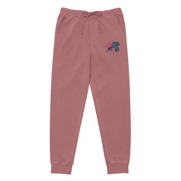 Relaxed-Fit Pigment-Dyed Maroon Sweatpants with embroidered Cocoon art