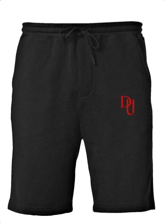 Relaxed fit tapered knee black shorts- embroidered logo