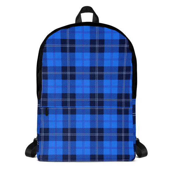 Water resistant Blue Backpack Plaid Pattern