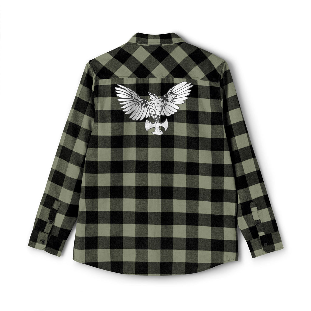 Green and black checkered shirt with an eagle emblem on a white background