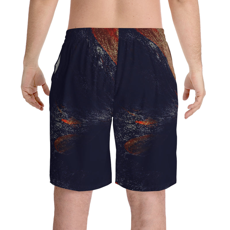 Relaxed fit orange beach shorts-blue paint 