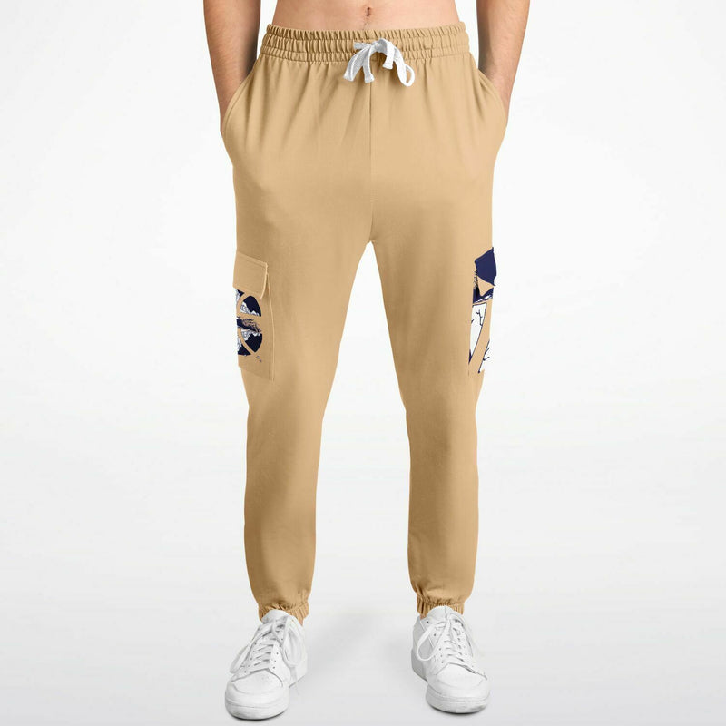 Stardust Print Beige Cargo Sweatpants with Brushed Fleece Lining