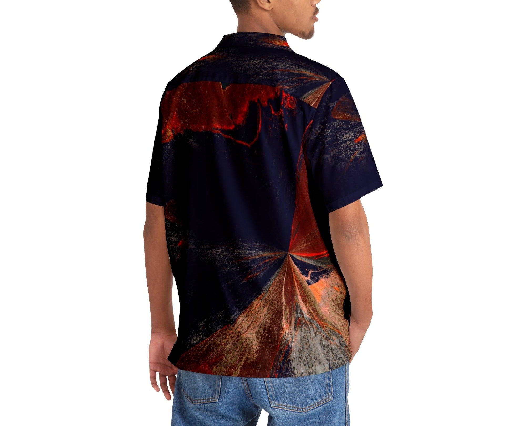 Orange Blue Paint Men's Mid-weight Hawaiian Shirt