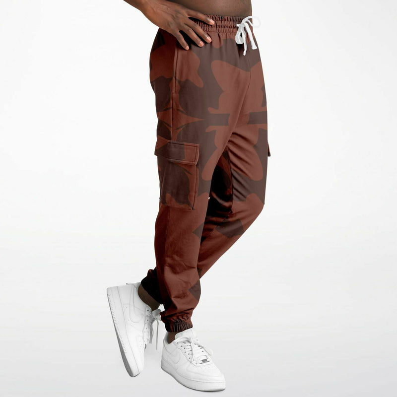 Brown Athletic Cargo Sweatpants-Double Brushed fleece lining-looping print