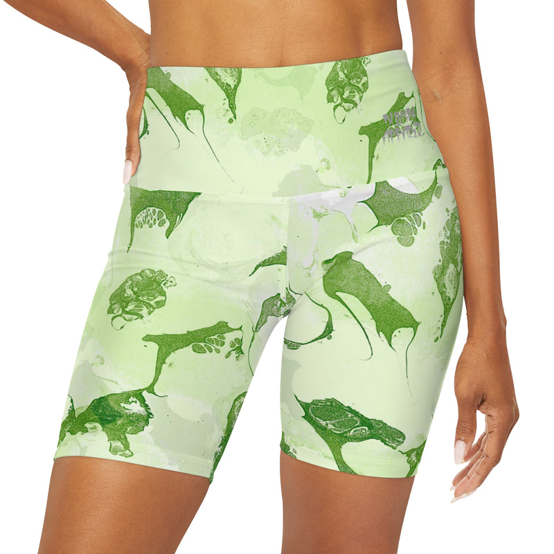 Leafy Green High Waisted Yoga Shorts