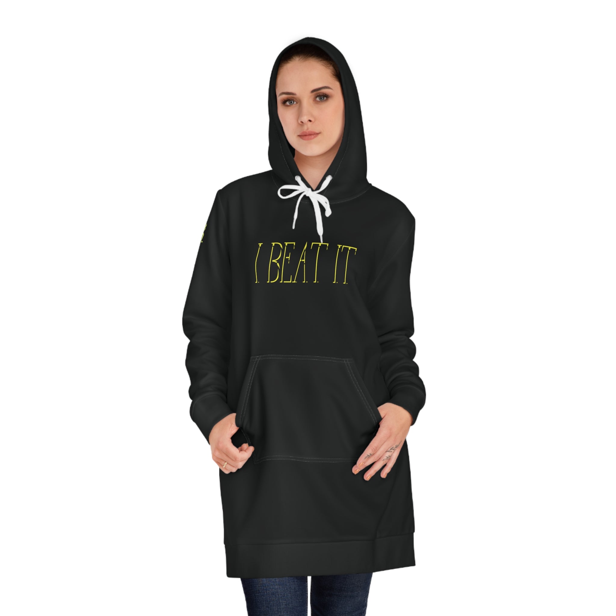 Women's Black Hoodie Dress-No fear Yellow Illustration XL / Seam thread color automatically matched to Design