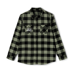 Heavyweight Pleated Military Green Flannel Shirt-Grain Mockingbird Print