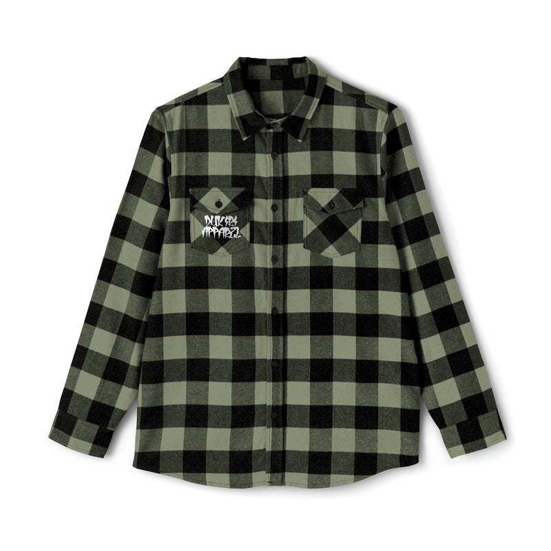 Heavyweight Pleated Military Green Flannel Shirt-Grain Mockingbird Print