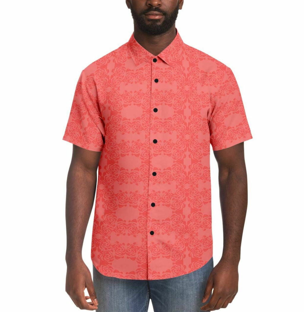 Pink Rose Short Sleeve Button Down Shirt