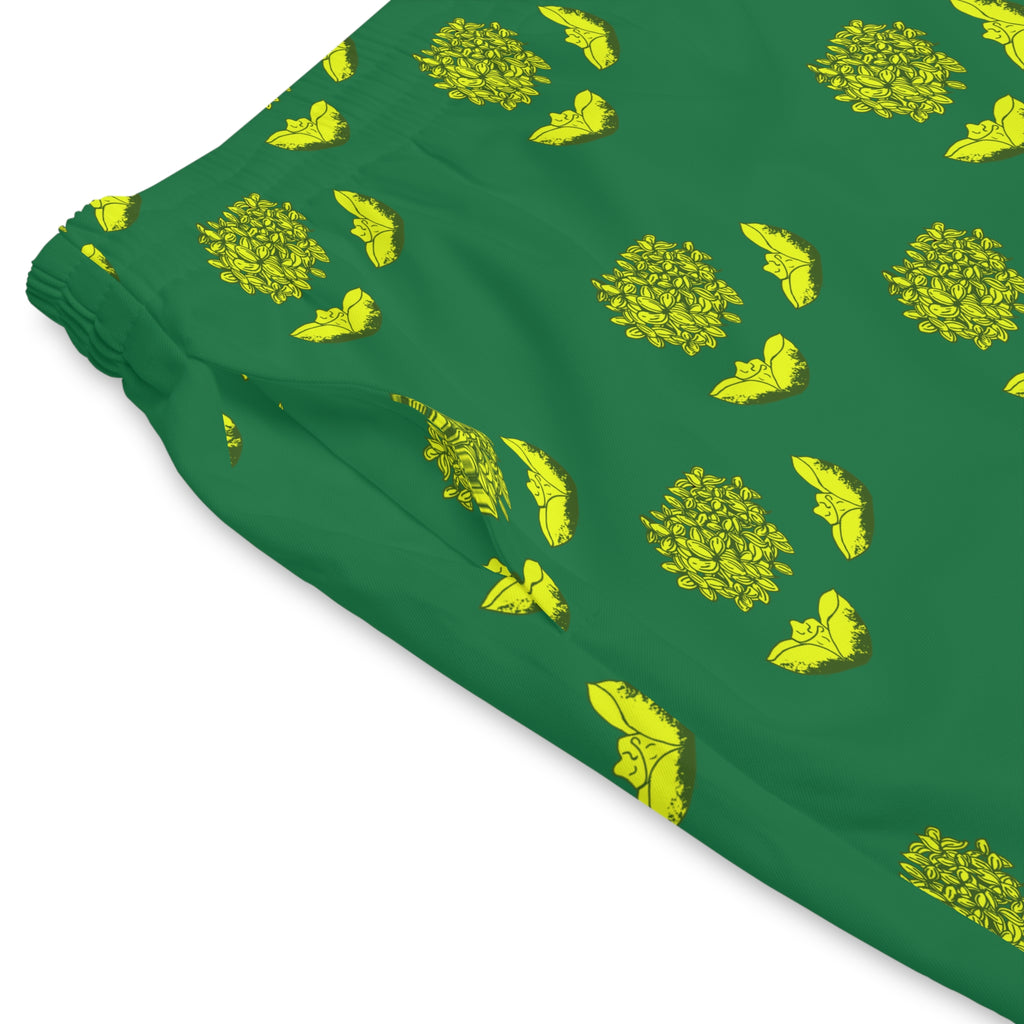 Relaxed fit Lime Green Beach Shorts-lilac & lotus prints