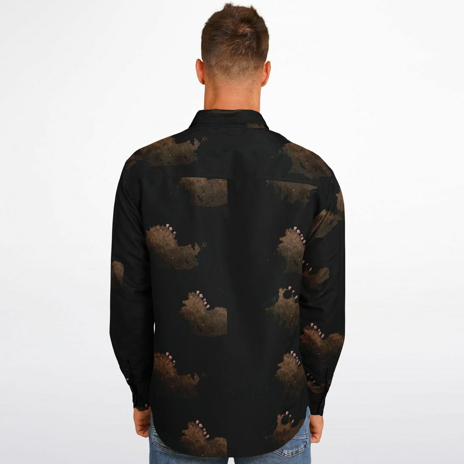 Cloudy Brown Black Long Sleeve Button Shirt