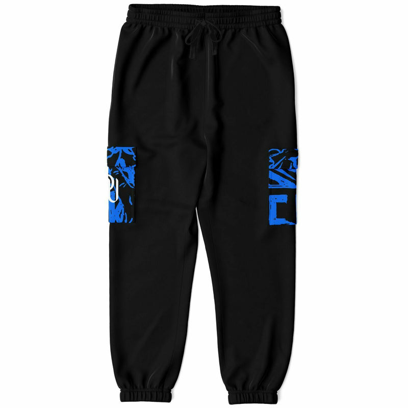 Sustainable black cargo sweatpants-dream graffiti print