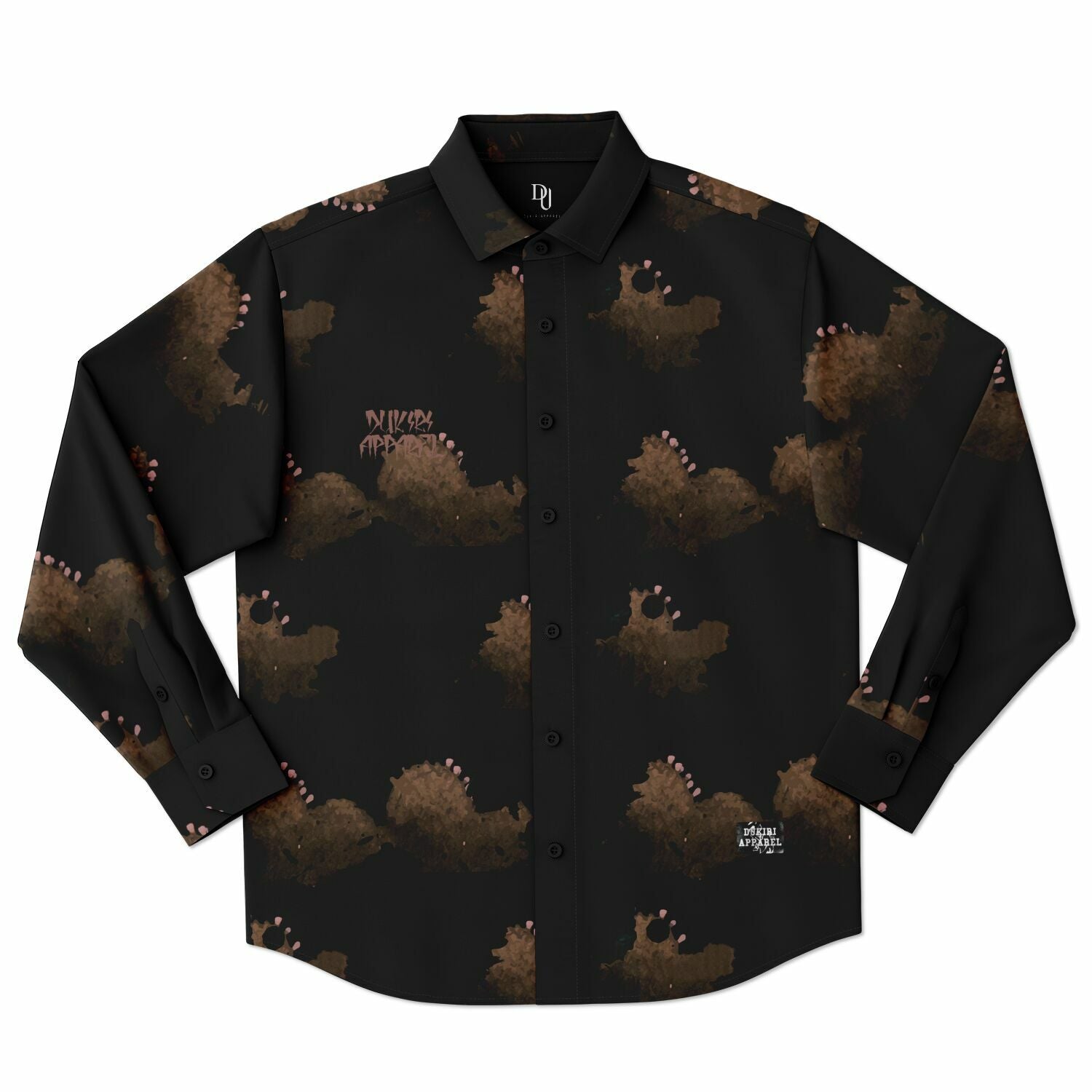 Cloudy Brown Black Long Sleeve Button Shirt