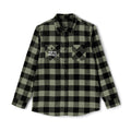Black and white checkered shirt with a logo on a white background