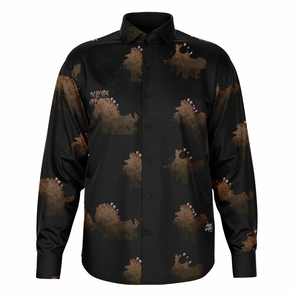 Cloudy Brown Black Long Sleeve Button Shirt