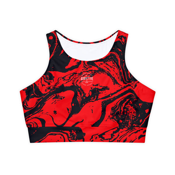 Red-black Marble Fully Lined Padded Sports Bra