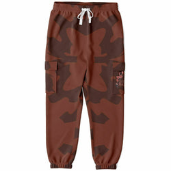 Brown Athletic Cargo Sweatpants-Double Brushed fleece lining-looping print