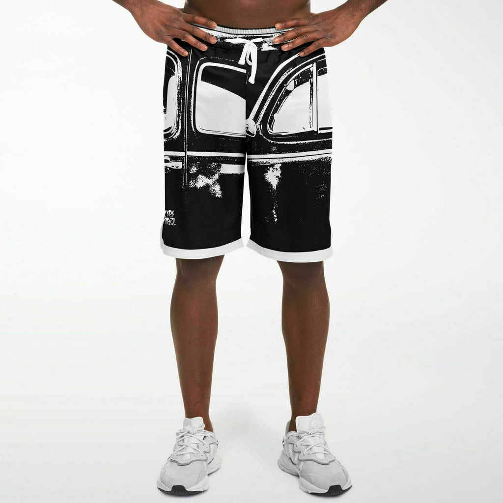 Car graffiti print mesh basketball shorts