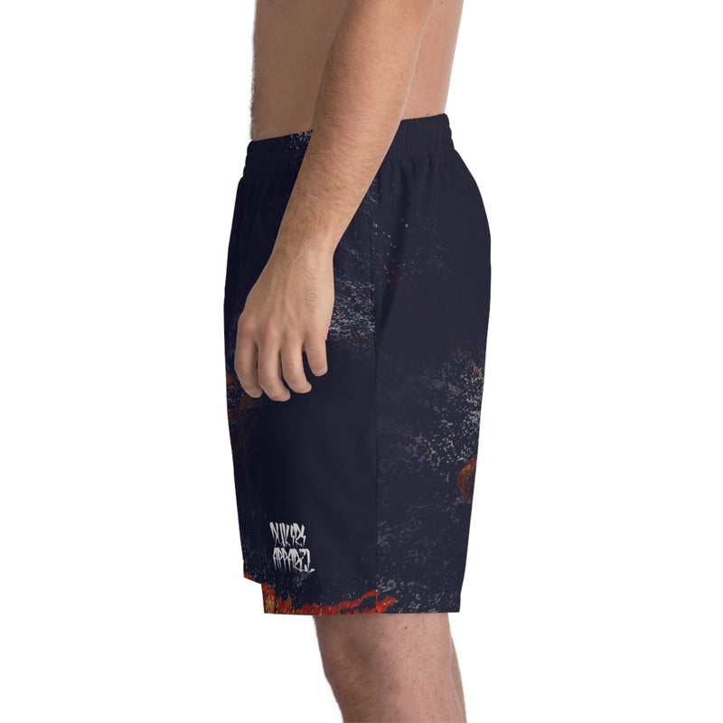 Relaxed fit orange beach shorts-blue paint 