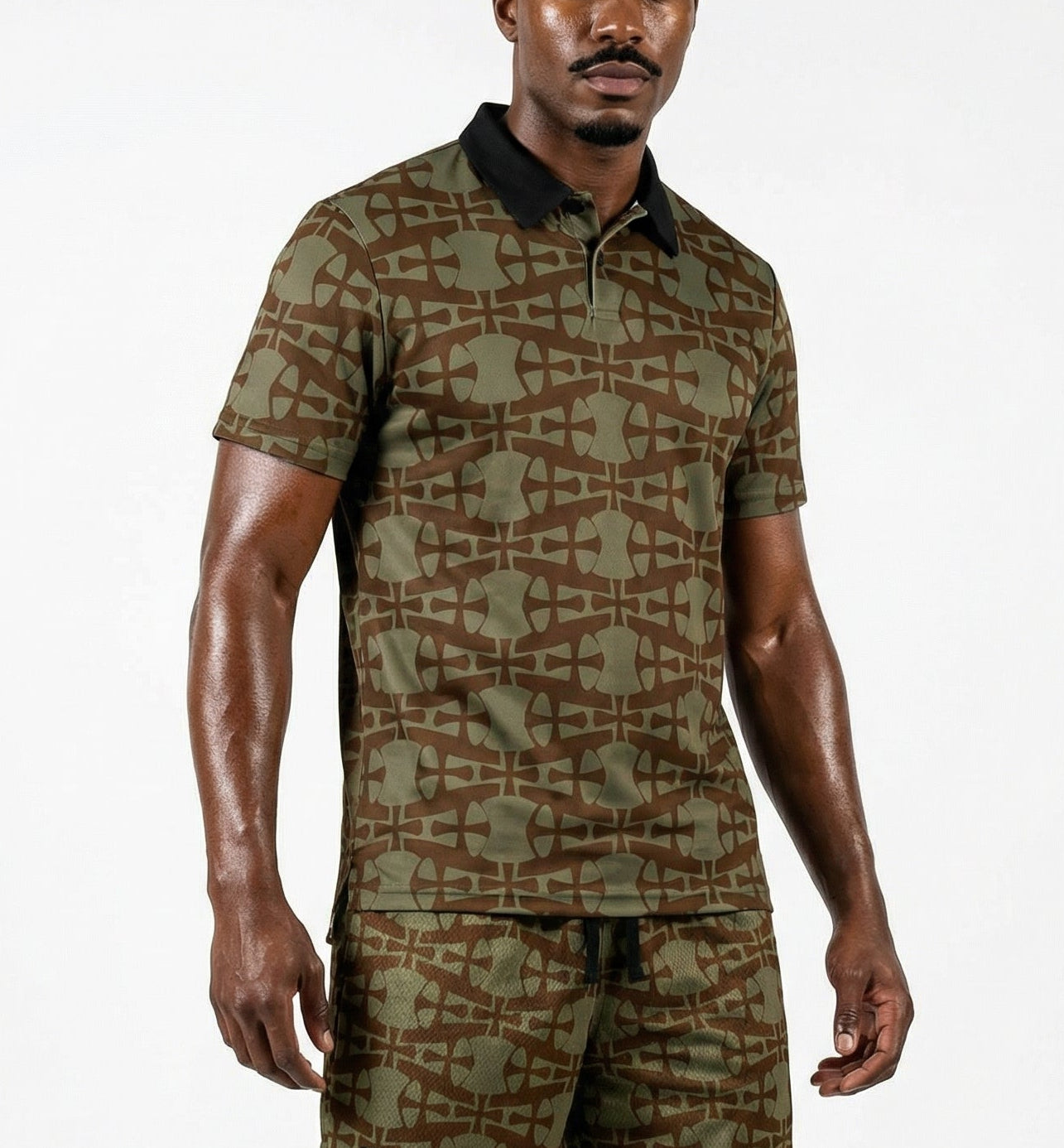 streetwear inspired crusaders cross patterned allover printed polo shirt