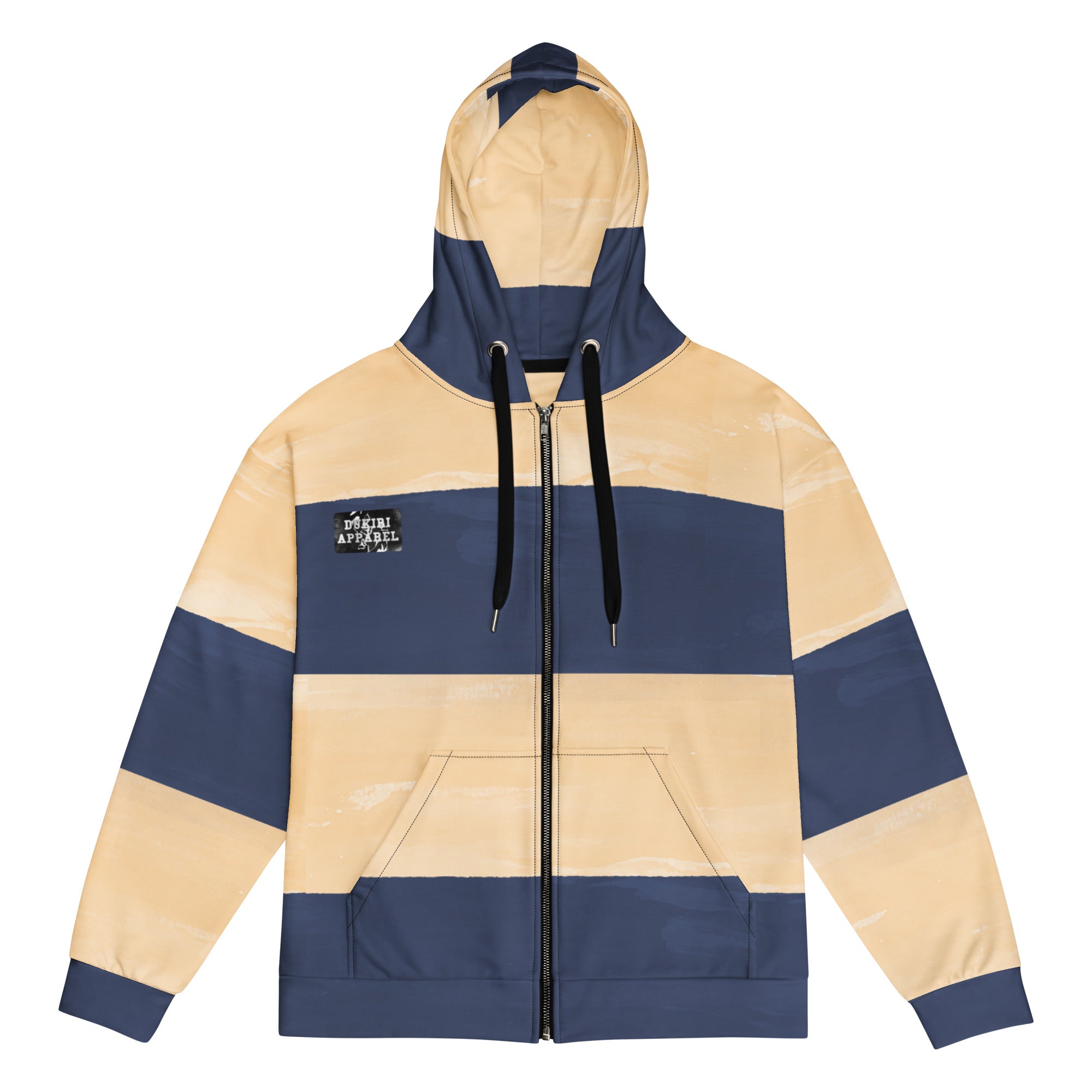 Brushed Blue-Cream Panel Unisex Premium Zip-up hoodie for a streetwear aesthetic