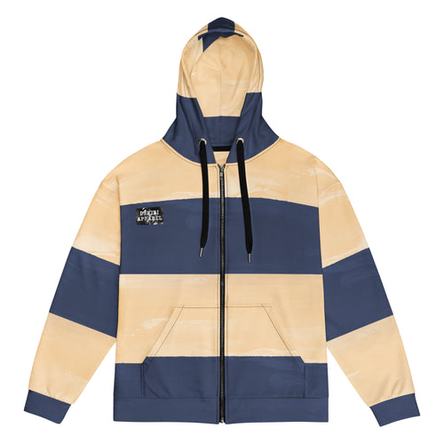 Brushed Blue-Cream Panel Unisex Premium Zip-up hoodie for a streetwear aesthetic