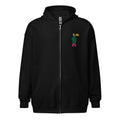 Casual black zip-up hoodie with an embroidered ivan design for a streetwear and casual look