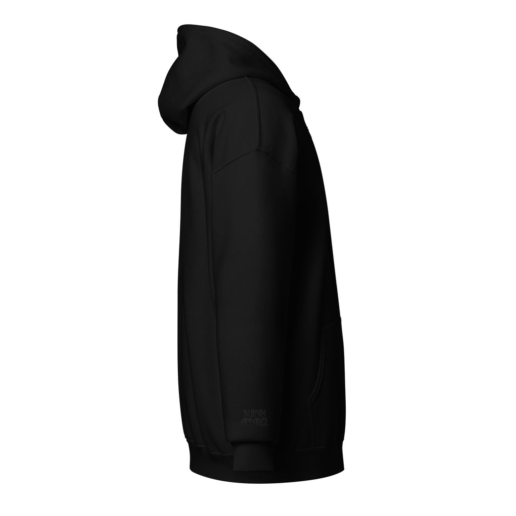 Casual black zip-up hoodie with an embroidered ivan design for a streetwear and casual look