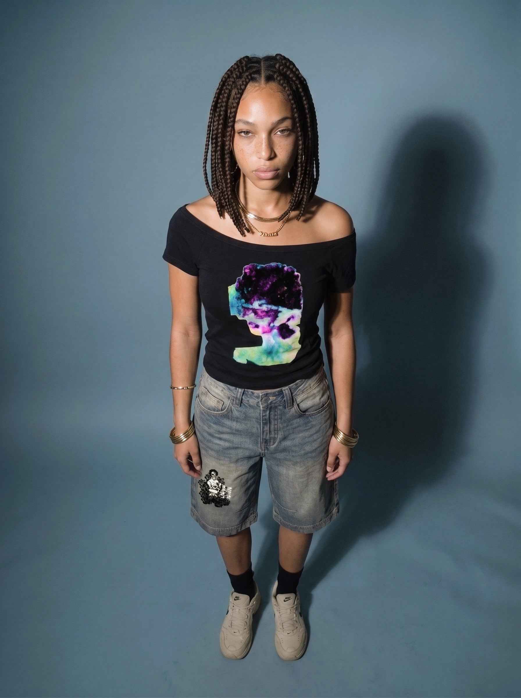 Star Girl Women’s Off-the-Shoulder BlackT-Shirt