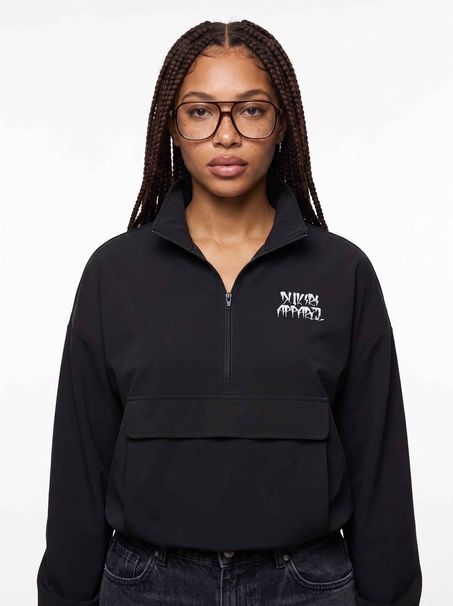 Women's Quarter-Zip Pullover — Black Stretch Woven Pullover