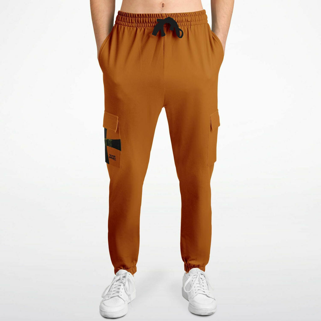 Orange Athletic Men's Cargo Sweatpants-Green Crusaders Pocket Print