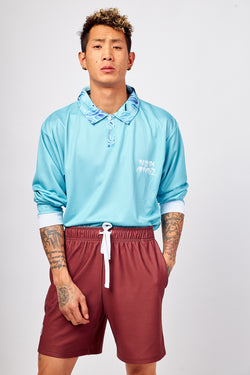 Neon Blue Men’s Long Sleeve Polo Shirt