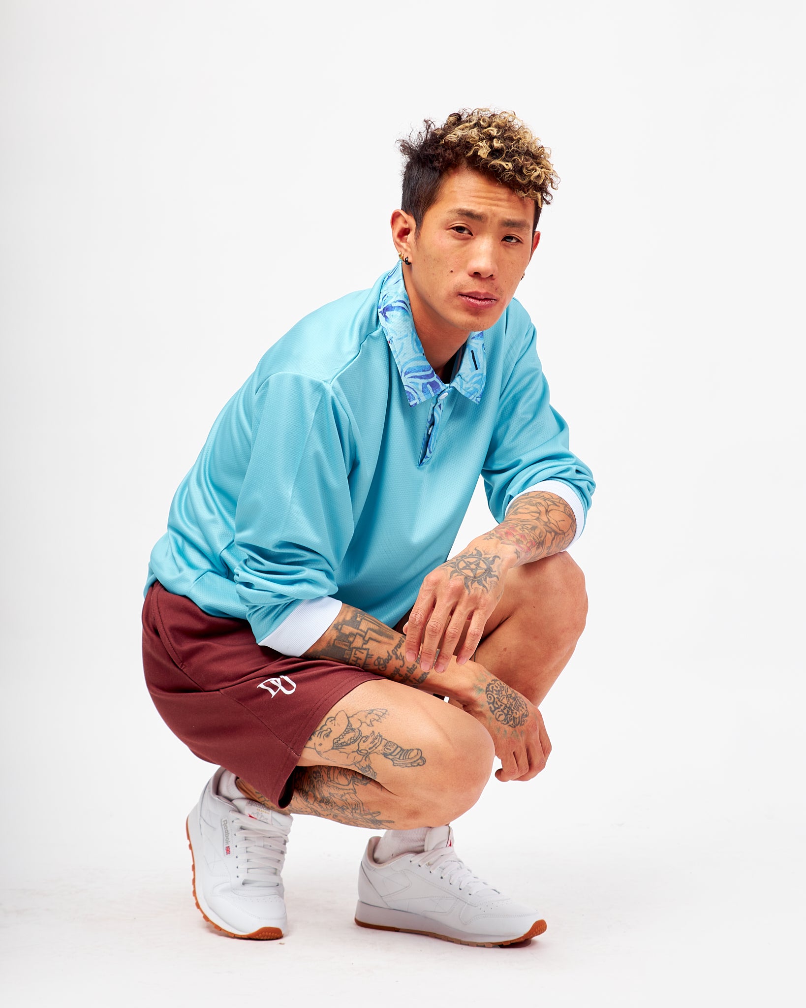 Neon Blue Men’s Long Sleeve Polo Shirt