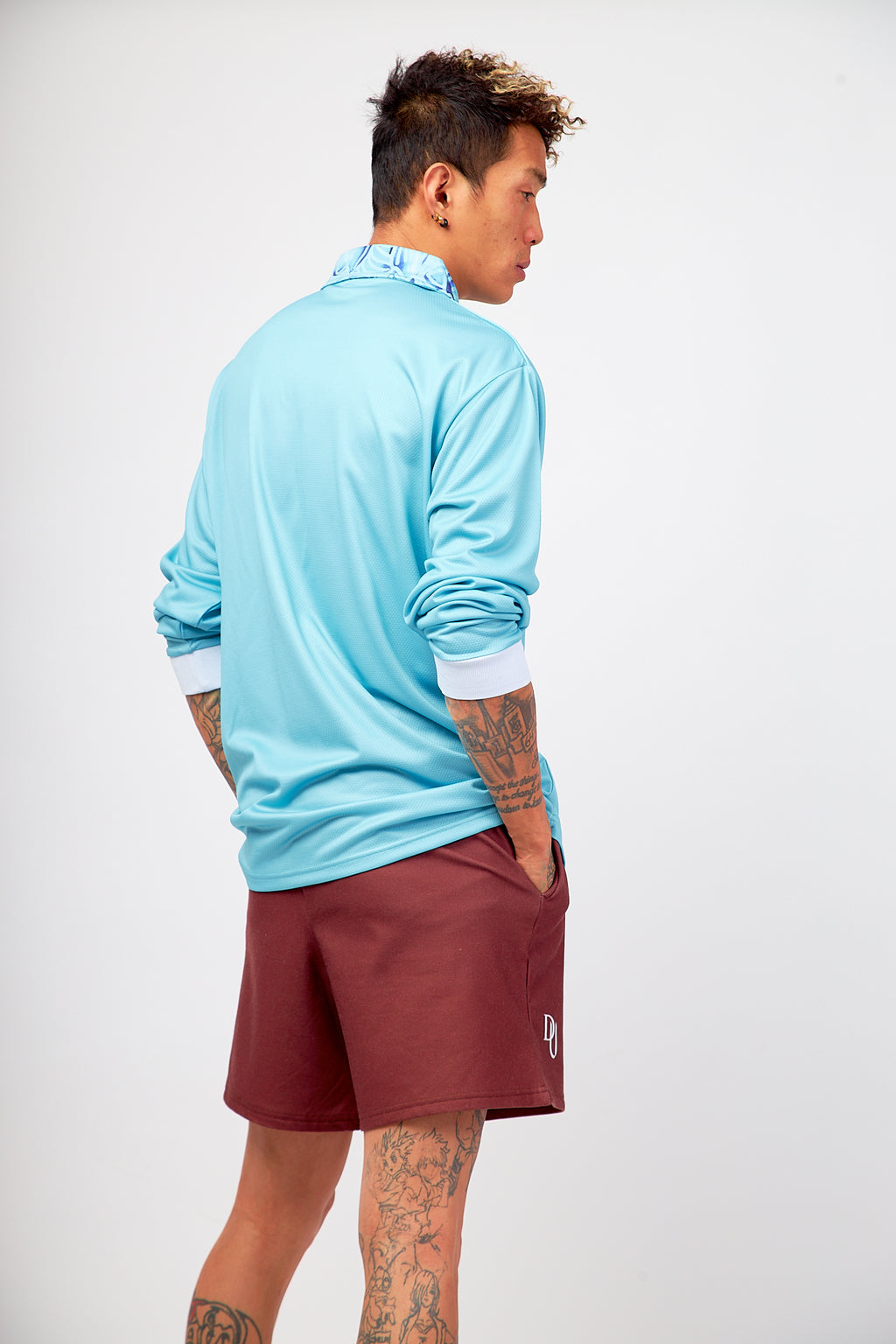 Neon Blue Men’s Long Sleeve Polo Shirt