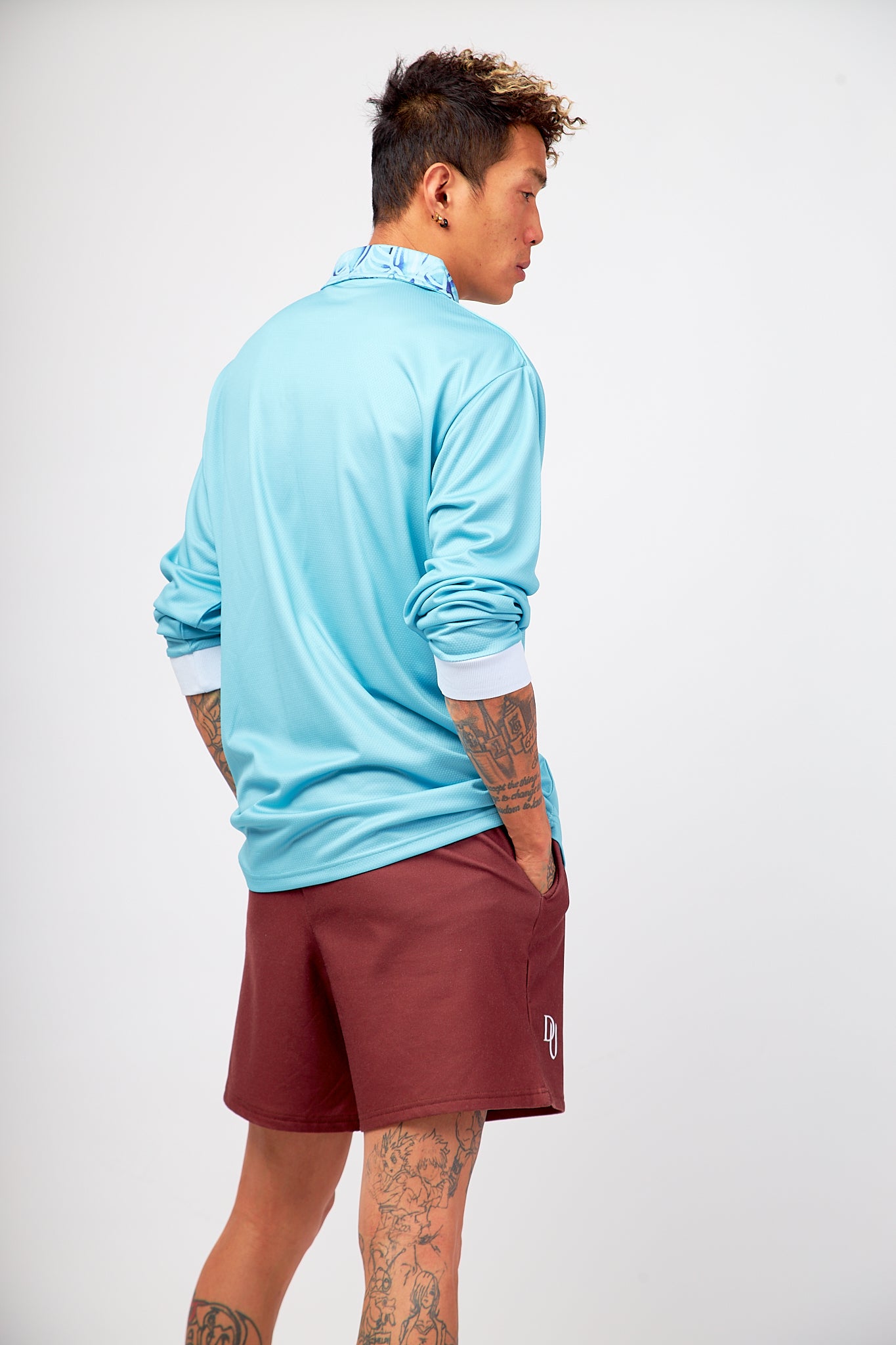 Neon Blue Men’s Long Sleeve Polo Shirt