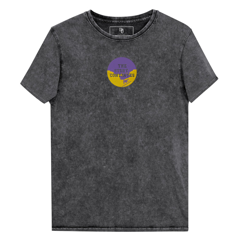 The story continues black denim streetwear embroidered t-shirt 