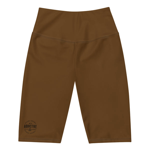 Women's High-waisted Brown Neutral Tone Biker Shorts with Logo