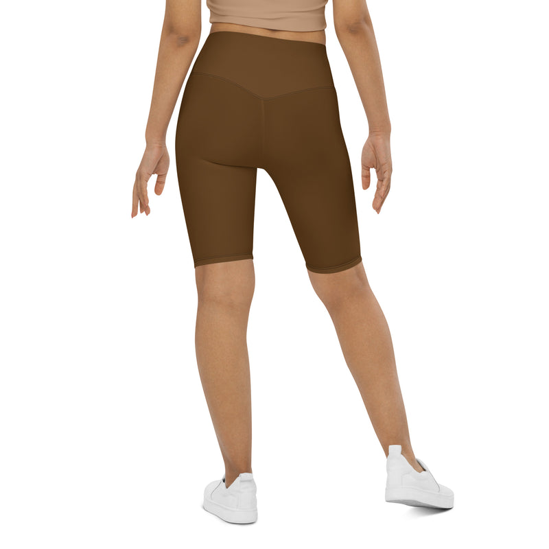 Women's High-waisted Brown Neutral Tone Biker Shorts with Logo