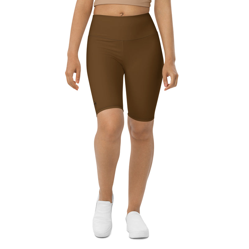 Women's High-waisted Brown Neutral Tone Biker Shorts with Logo