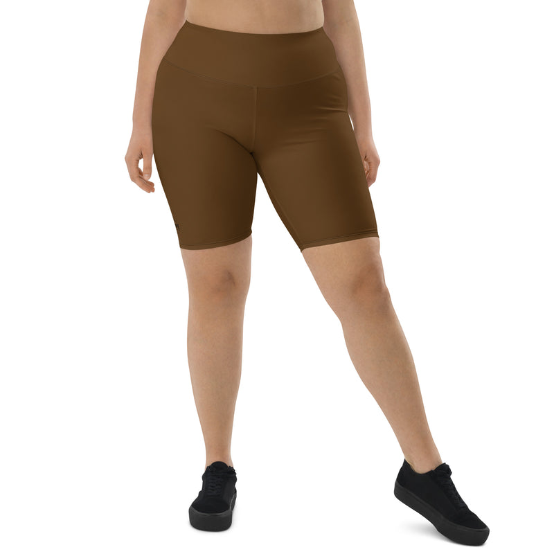 Women's High-waisted Brown Neutral Tone Biker Shorts with Logo