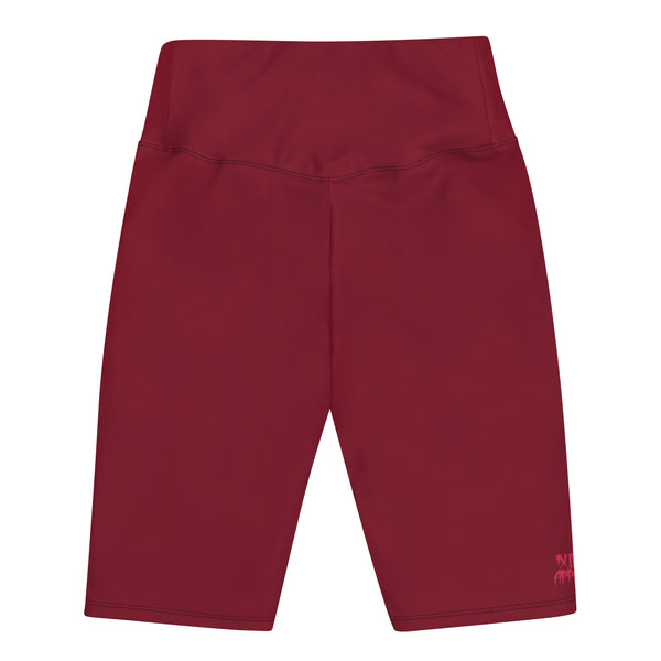 Women's High-waisted Burgundy Biker Shorts with Dukiri Urban Logo