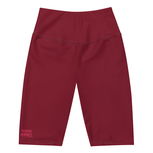Women's High-waisted Burgundy Biker Shorts with Dukiri Urban Logo