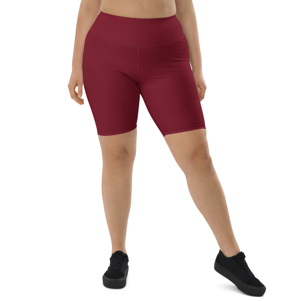 Women's High-waisted Burgundy Biker Shorts with Dukiri Urban Logo