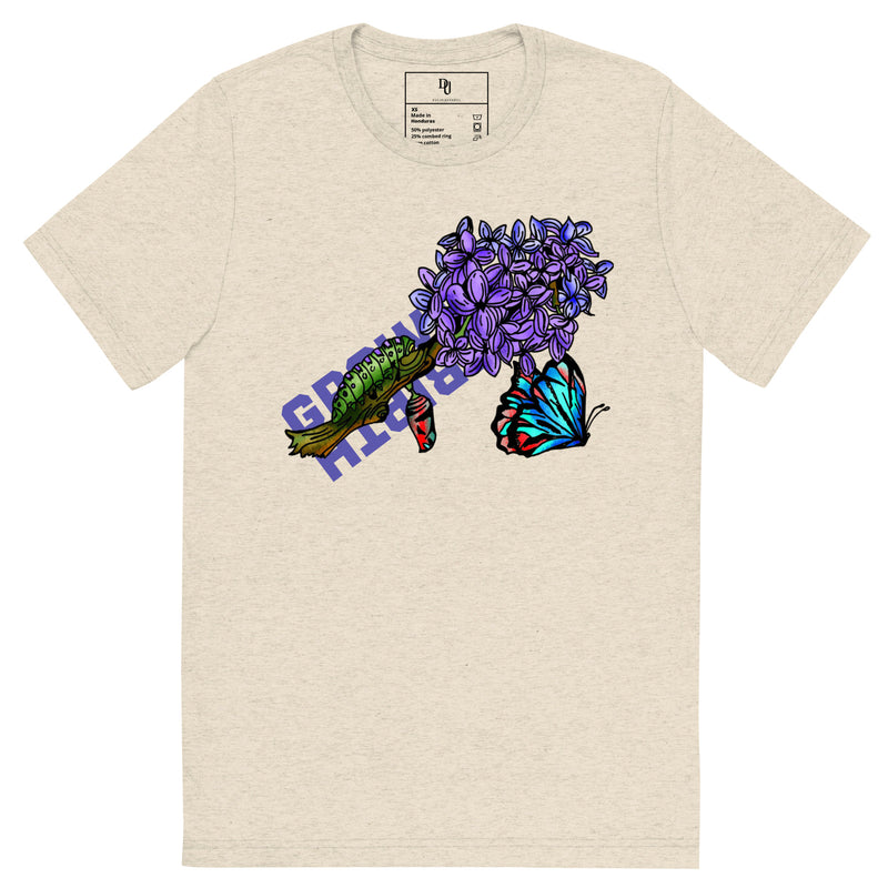 Women's Short sleeve t-shirt- Oatmeal Cocoon Butterfly G&R with a streetwear aesthetic